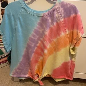 Rainbow Tie Dye Old Navy Short Sleeve Tie Front | Size L